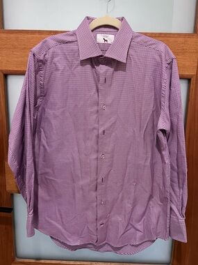 Lorenzo Uomo Men’s Purple Check Dress Shirt Size 16 Collared 32/33 Sleeve